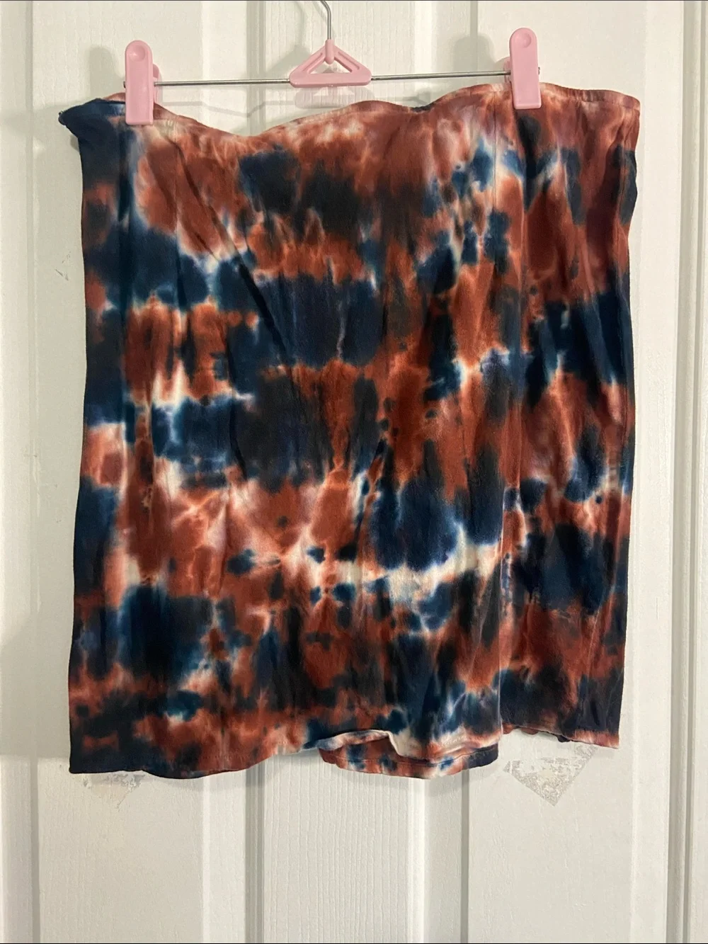 Tie-Dye Rust and Navy Cotton Midi Skirt